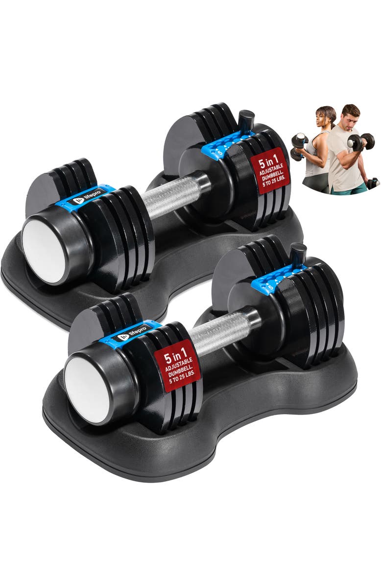 Lifepro Adjustable Dumbbell Set 25lb Quick Adjust Strength Training Weights for Home Gym, Main, color, 25Lb With Pin Adjust
