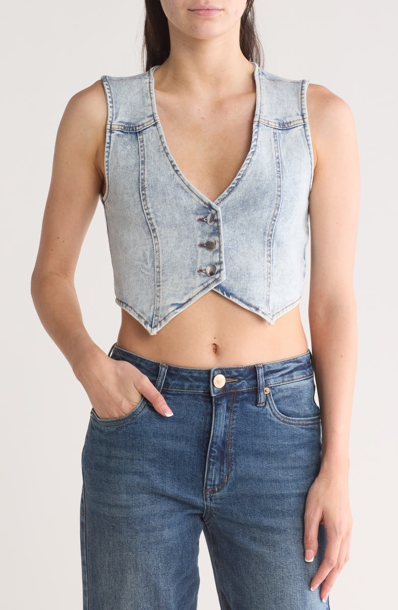 Vigoss Crop Denim Vest, Main, color, Light Wash