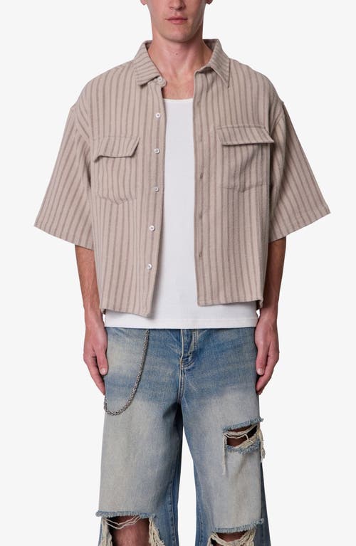 Mnml Stripe Crop Boxy Short Sleeve Button-up Shirt In Brown