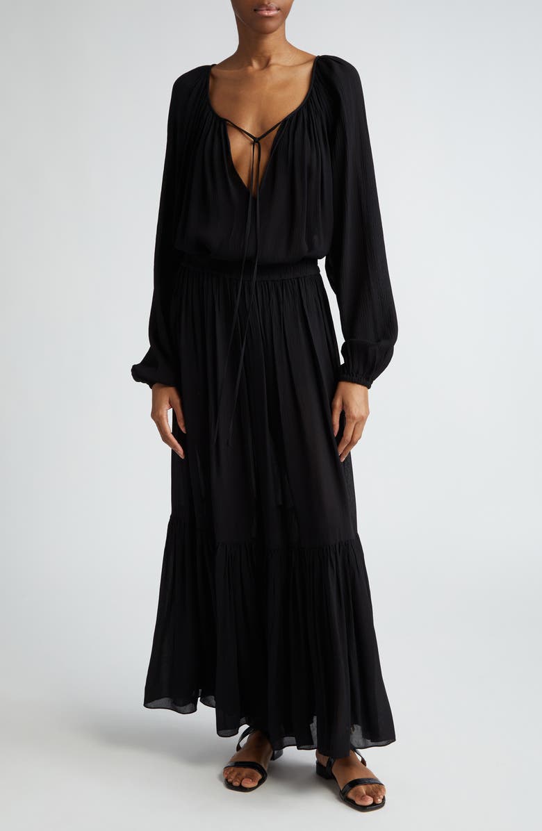 Michael Kors Collection Long Sleeve Georgette Peasant Top, Alternate, color,