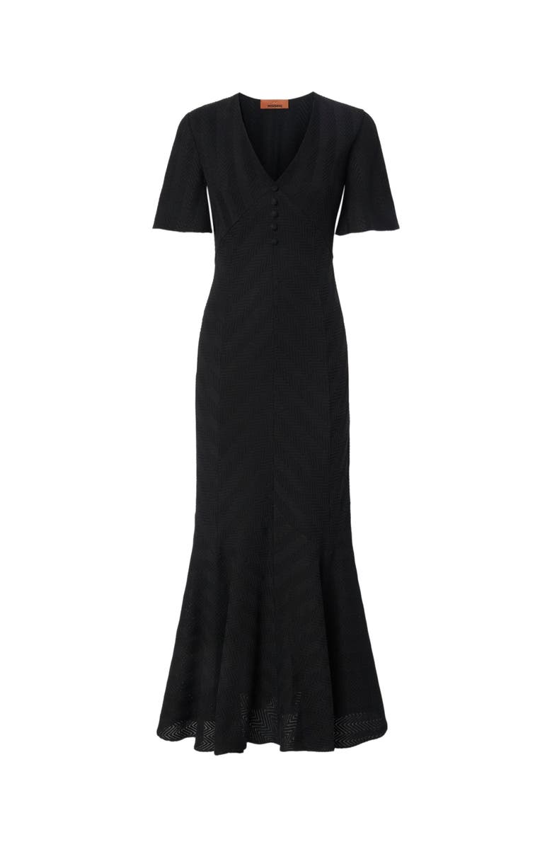 Missoni Long Dress In Cotton And Zigzag Viscose With Flared Hem, Alternate, color, Black