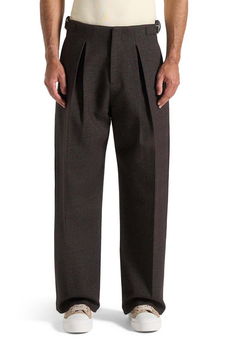 Manière De Voir Lior Box Pleat Hatched Wide Leg Trousers, Alternate, color, Brown