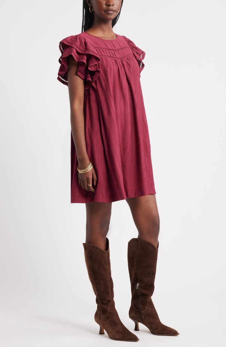 Treasure & Bond Double Ruffle Shift Dress, Alternate, color, Burgundy Rhode