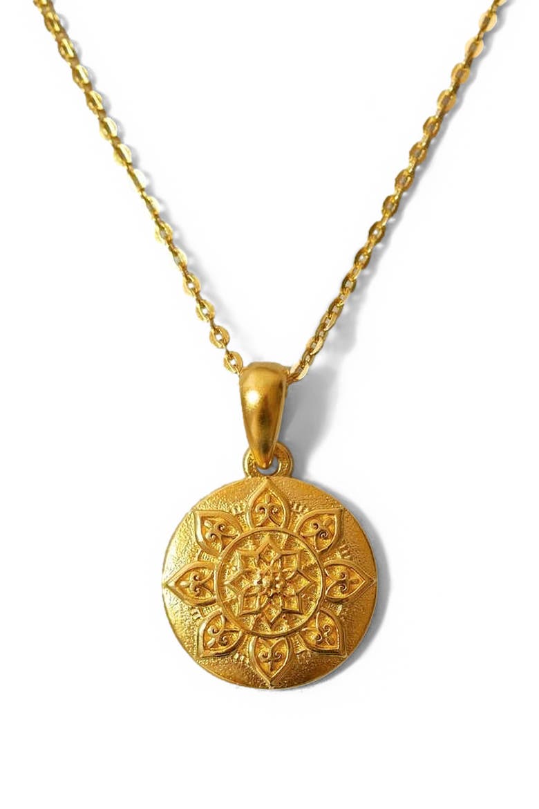 I Am Worthy mandala necklace, Main, color, Mini - Gold