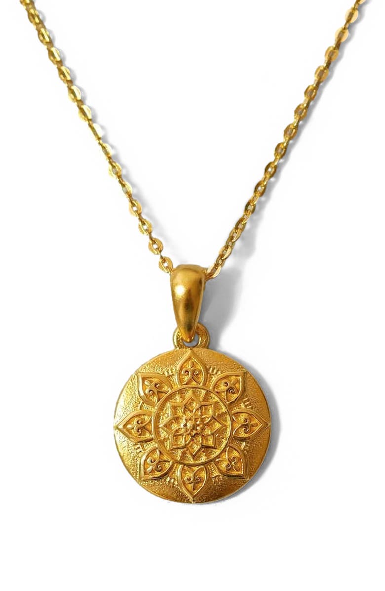 Mantra I Am Worthy mandala necklace, Main, color, Mini - Gold