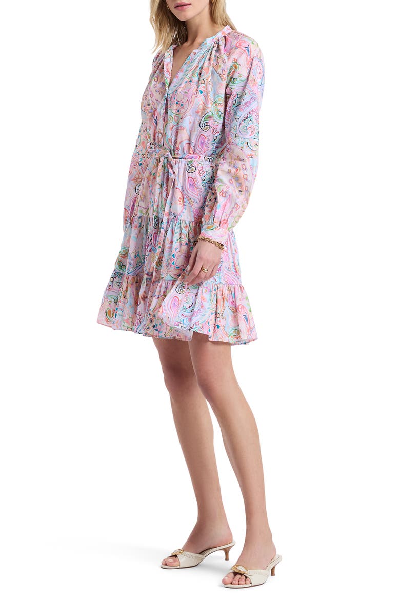 Sydney Paisley Long Sleeve Tiered Shirtdress, Alternate, color, PINK MULTI