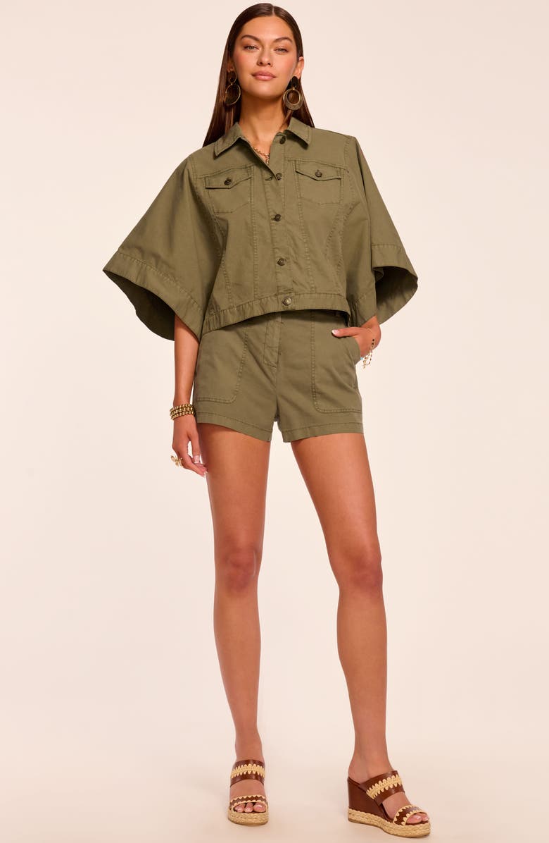 Ramy Brook Hilary Stretch Cotton Canvas Shorts, Alternate, color, Safari Green
