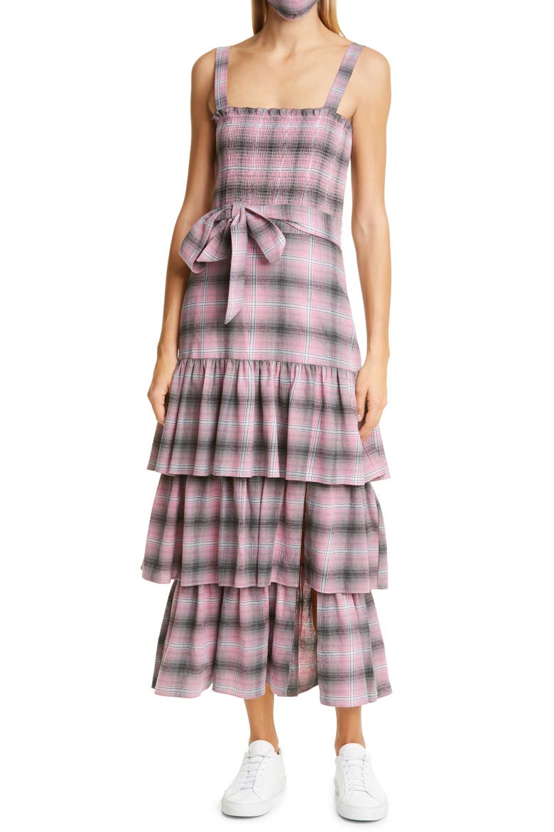 Paretti Plaid Smock Cotton Sundress, Main, color, PINK MULTI