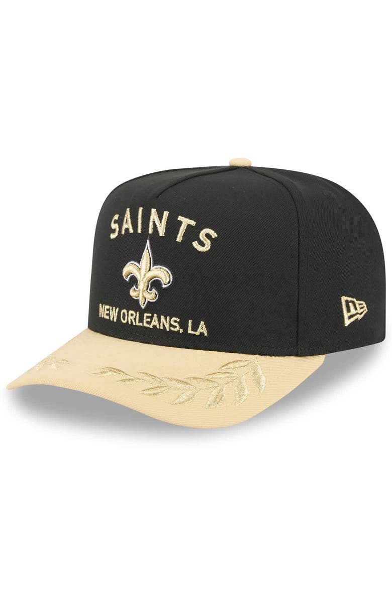 New Era Men's New Era Black/Gold New Orleans Saints 2025 NFL Draft A-Frame 9FIFTY Snapback Hat, Main, color,