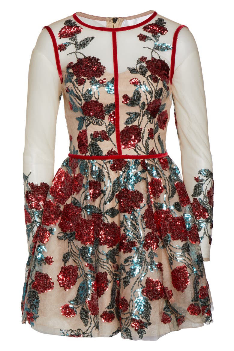 Bronx and Banco Rafaella Floral Sequin Long Sleeve Minidress, Alternate, color, MULTICOLOR