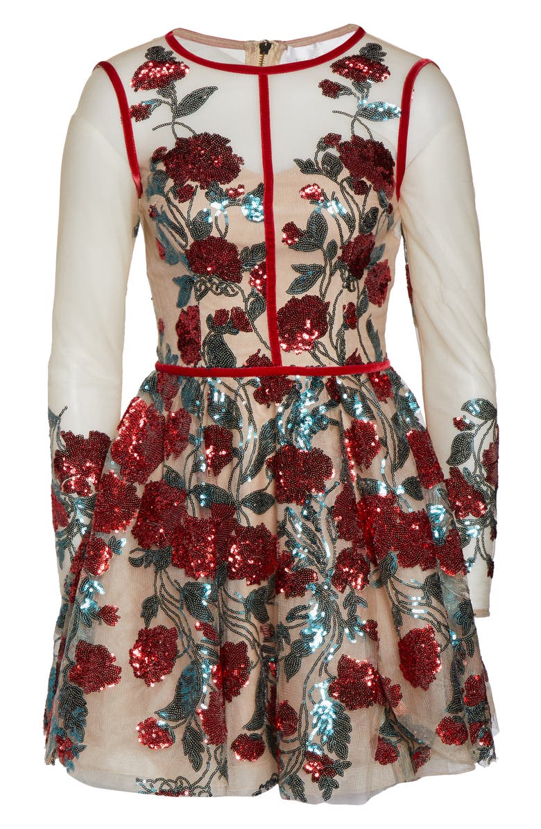 Bronx and Banco Rafaella Floral Sequin Long Sleeve Minidress, Alternate, color, 