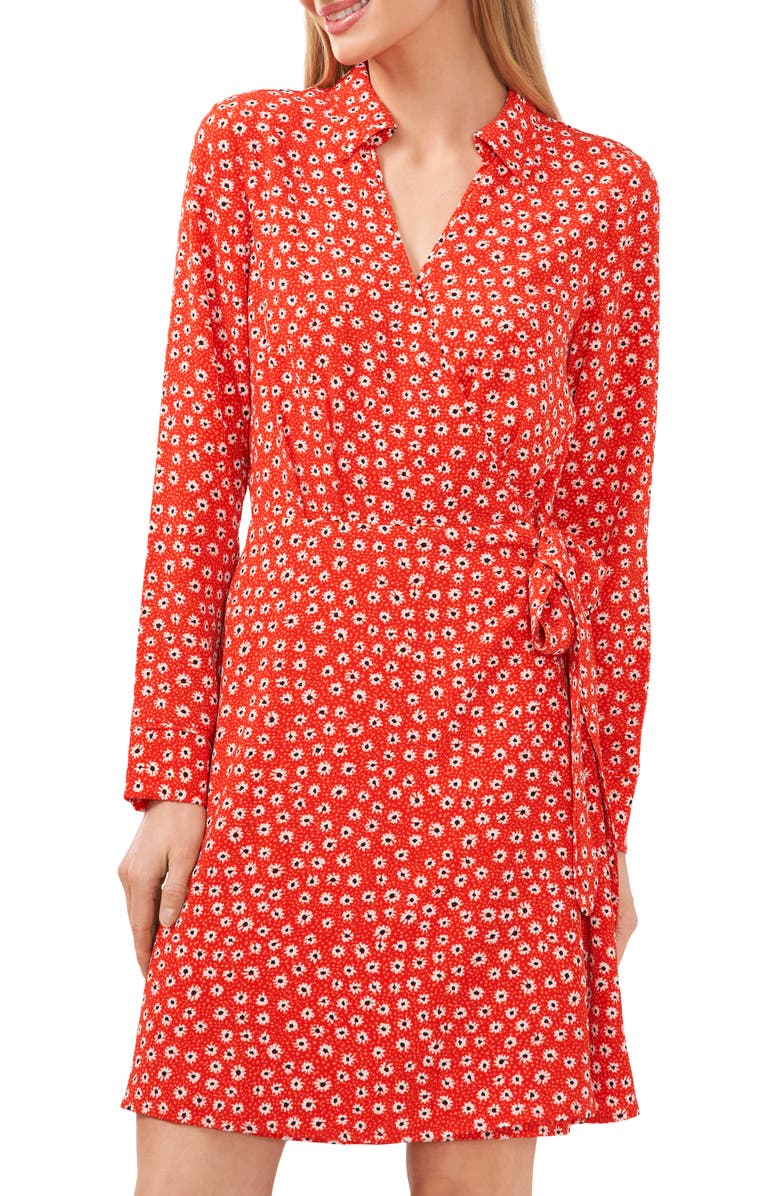 CeCe Floral Long Sleeve Faux Wrap Shirtdress, Alternate, color,