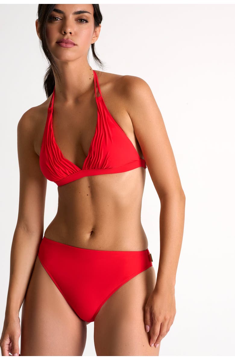SHAN High-Waisted Brazilian Bikini Bottom, Alternate, color, Red