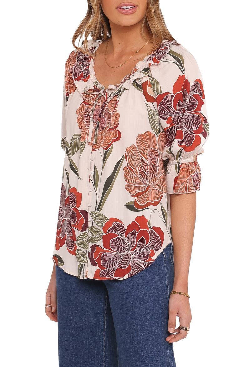 Bertha Floral Button-Up Top, Alternate, color, FALL FLORAL