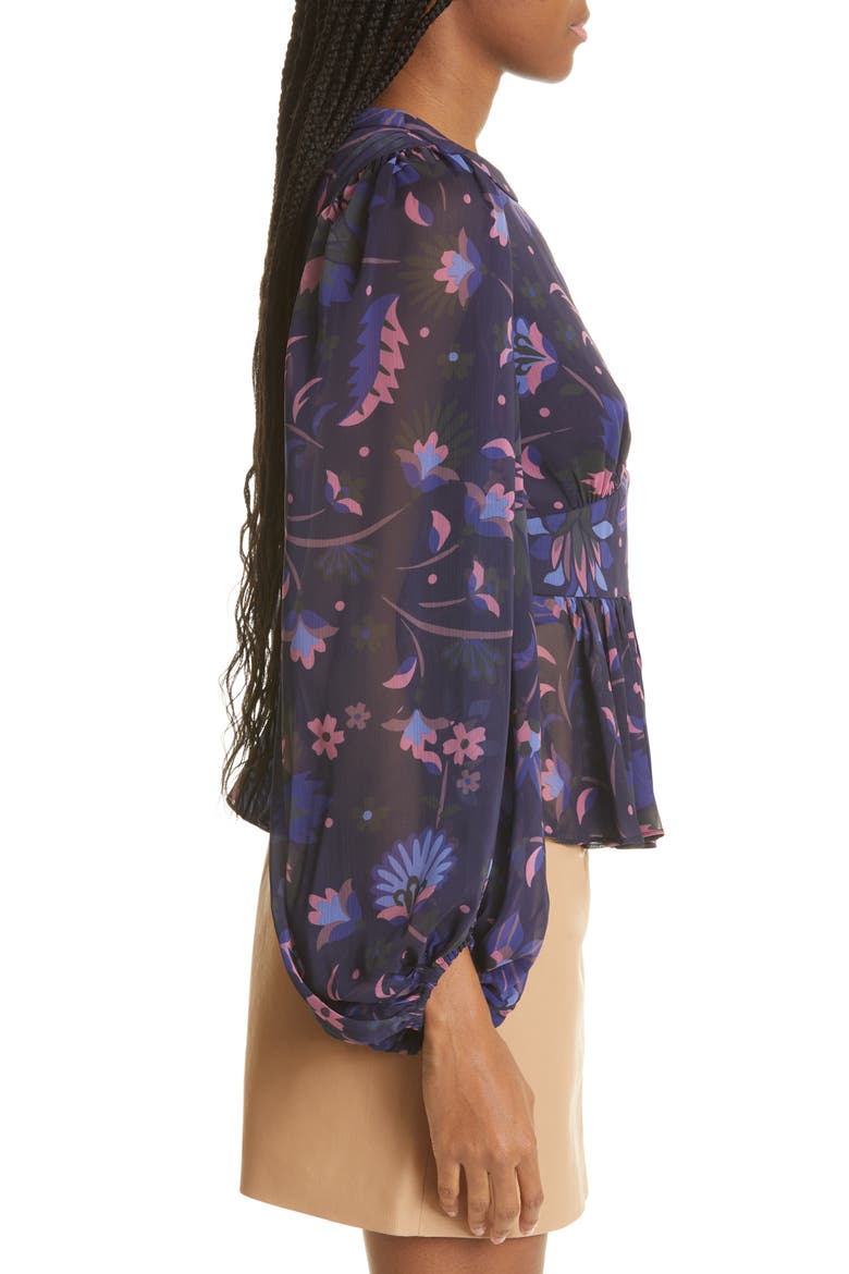 Stephanie Floral Print Keyhole Detail Blouse, Alternate, color, NAVY