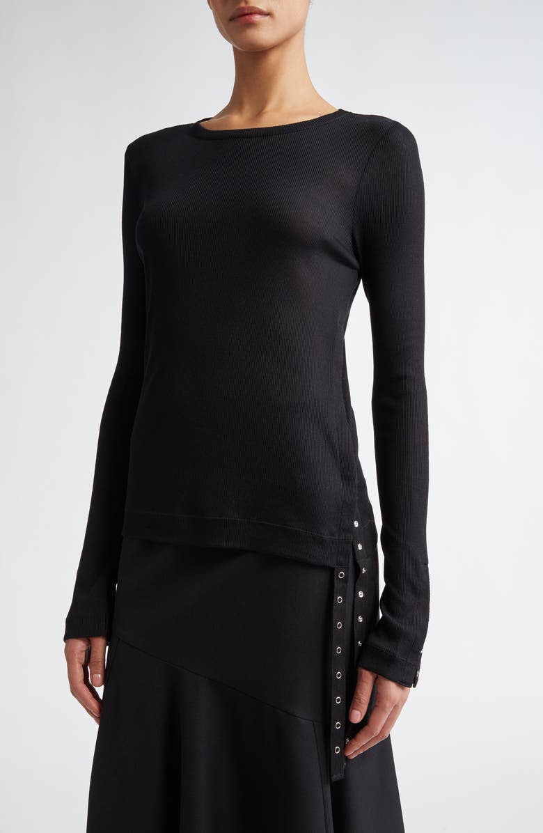 Simone Rocha Side Snap Long Sleeve Rib Top, Alternate, color,
