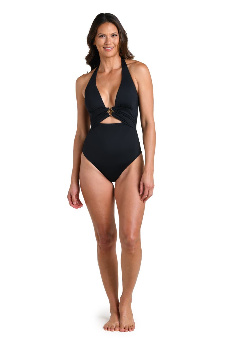 La Blanca Island Goddess Plunge One-Piece Swimsuit, Alternate, color, 