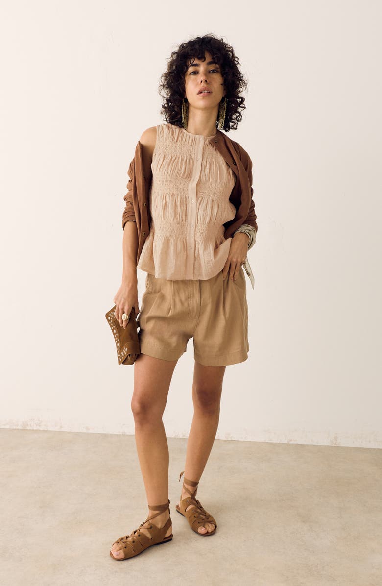 PER UNA BY M&S Shirred Button Top, Alternate, color, Ecru Brown