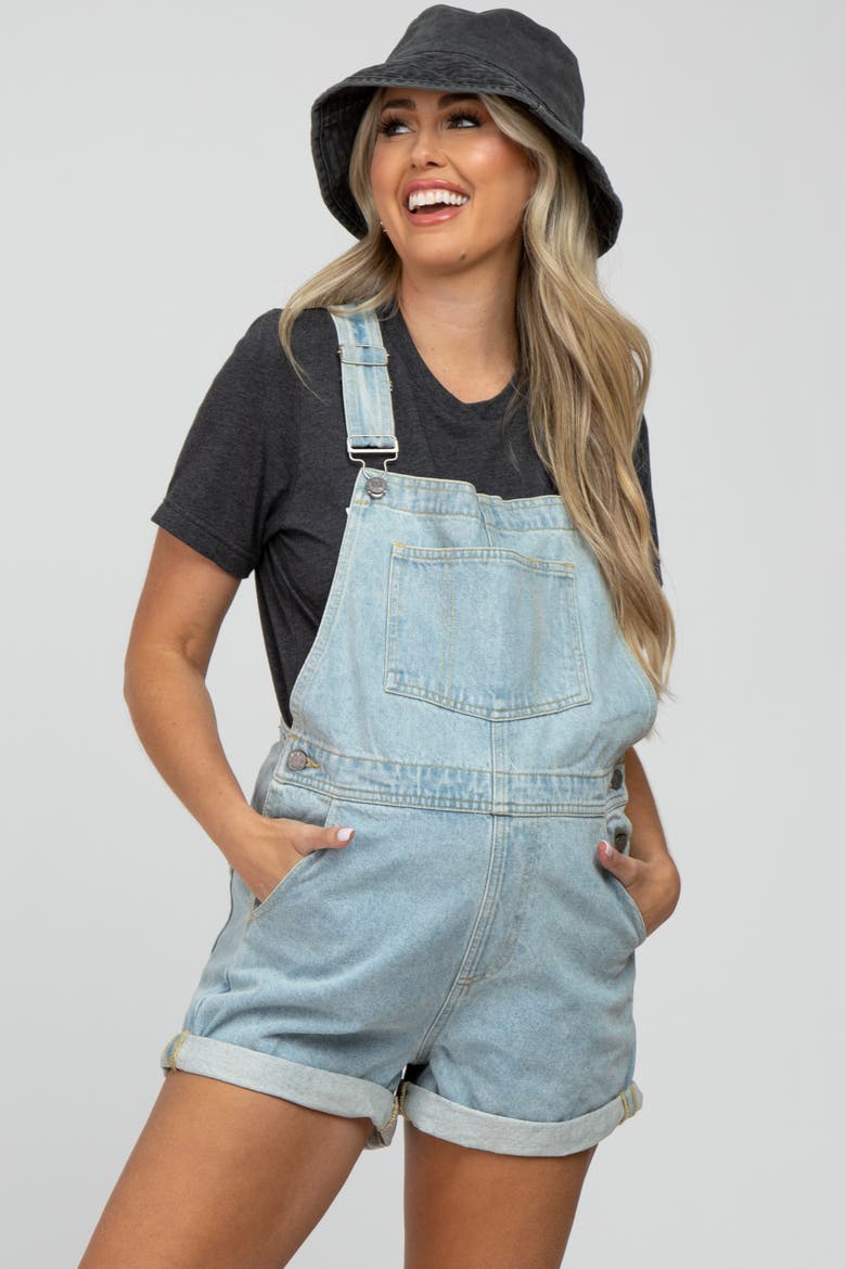Denim Short Overalls, Alternate, color, Light Blue