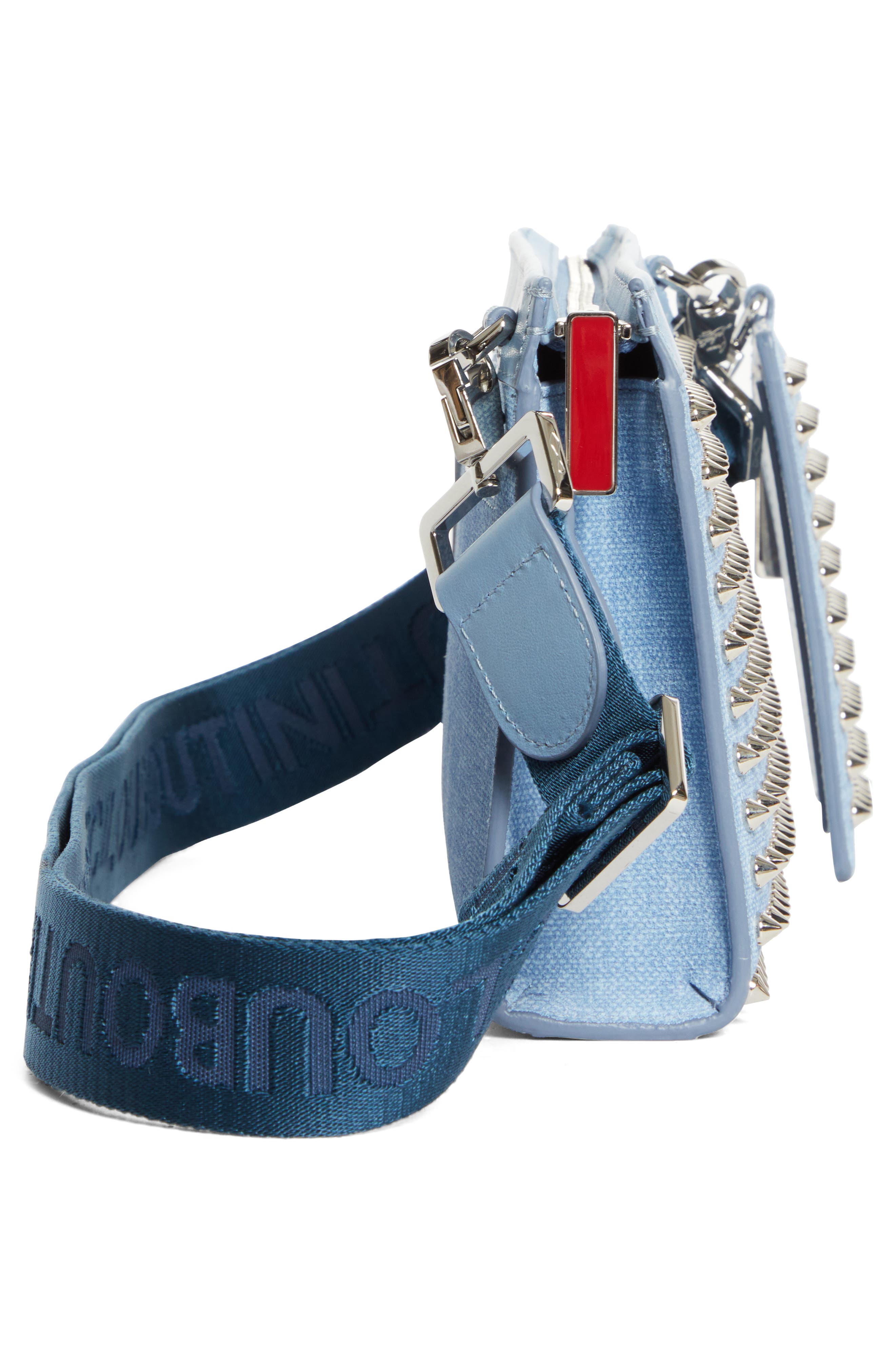 Christian Louboutin Funky Studded Canvas Crossbody Bag, Alternate, color, 4396-Ceruleo/ Silver