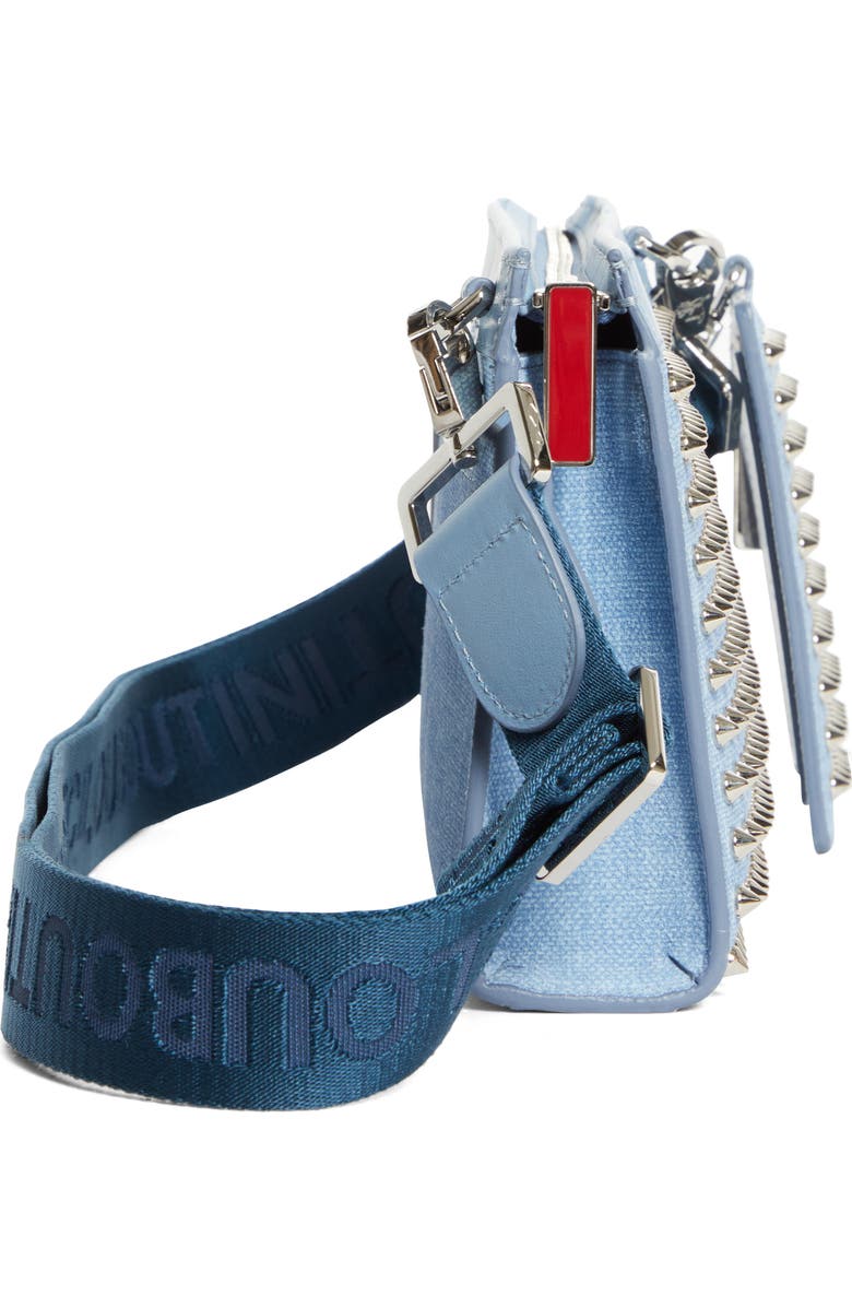 Christian Louboutin Funky Studded Canvas Crossbody Bag, Alternate, color, 4396-Ceruleo/ Silver