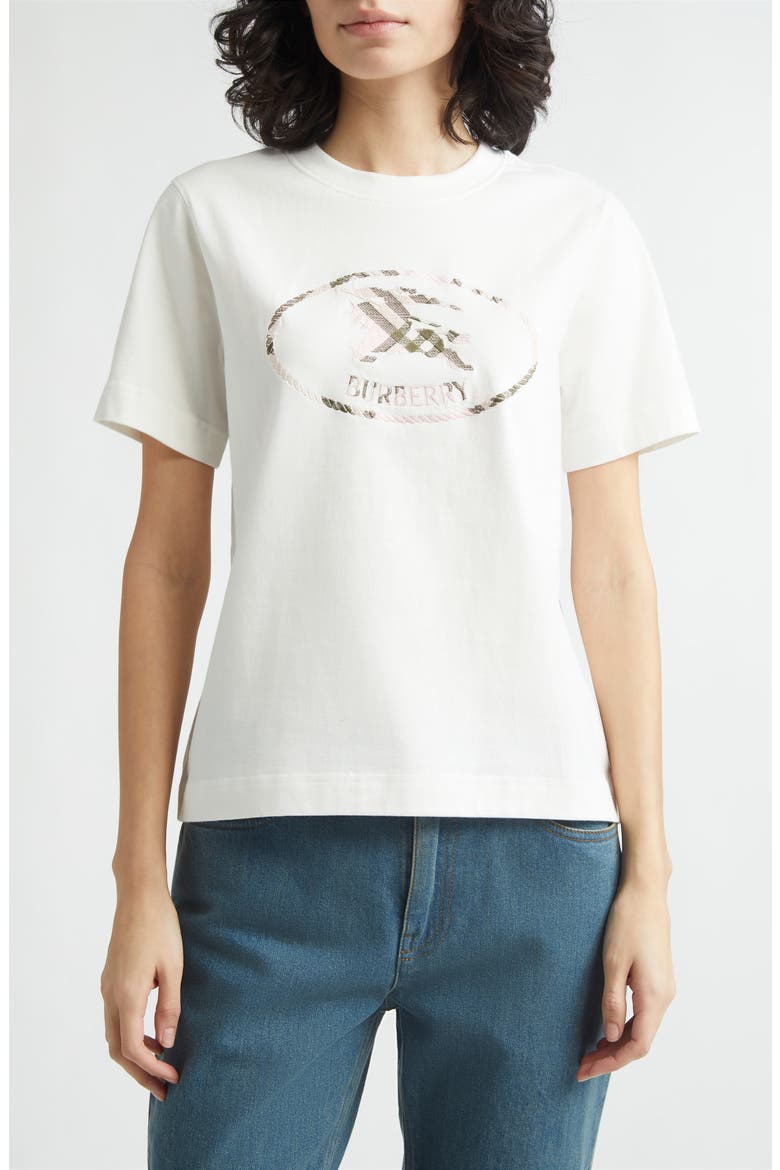 Frankie Embroidered EKD Stamp Cotton T-Shirt, Main, color, CHALK PINK CHECK