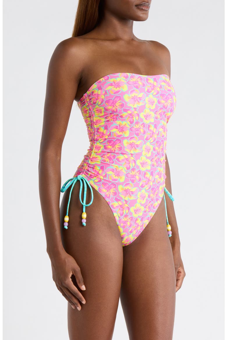 Strapless Cinched Tie One-Piece Swimsuit, Alternate, color, SUN POP