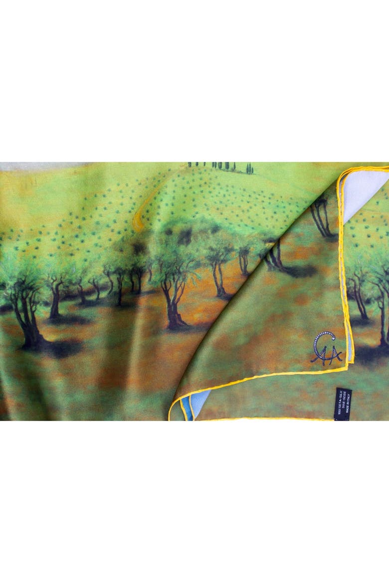 Girasoli Sunflower Silk  Scarf, Main, color, Green-Multi