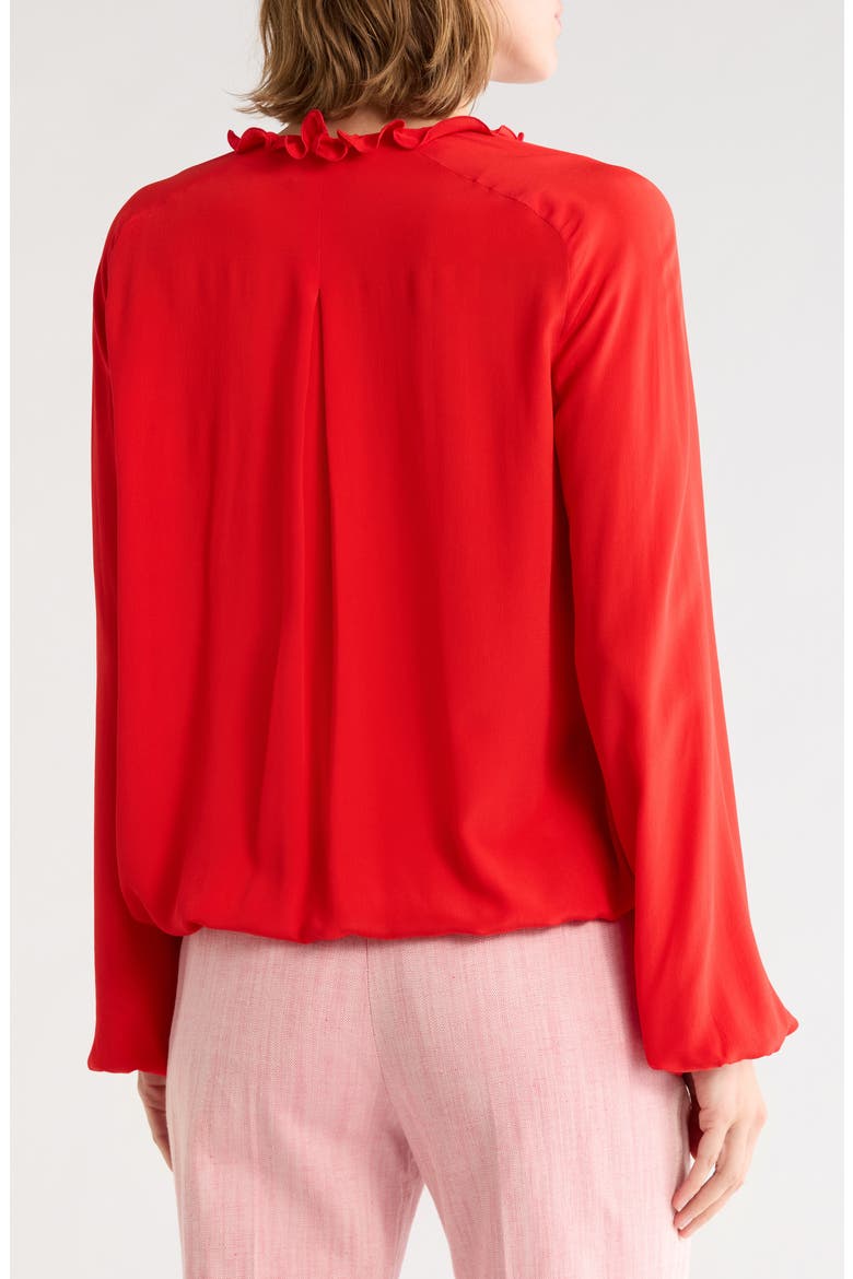 Ruffle V-Neck Silk Top, Alternate, color, RED