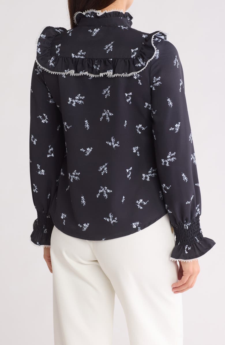 BY DESIGN Amelia Floral Ruffled Yoke Button-Up Shirt, Alternate, color, Moon Garden