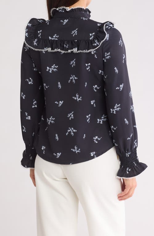 By Design Amelia Floral Ruffled Yoke Button-up Shirt In Moon Garden