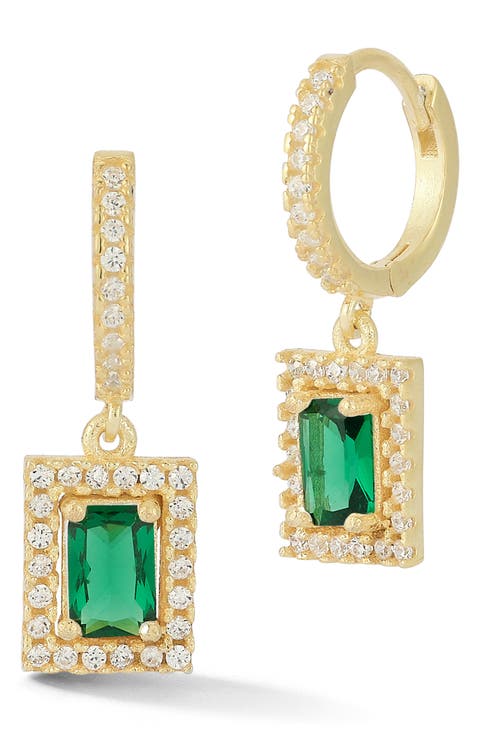 Cubic Zirconia Drop Huggie Hoop Earrings