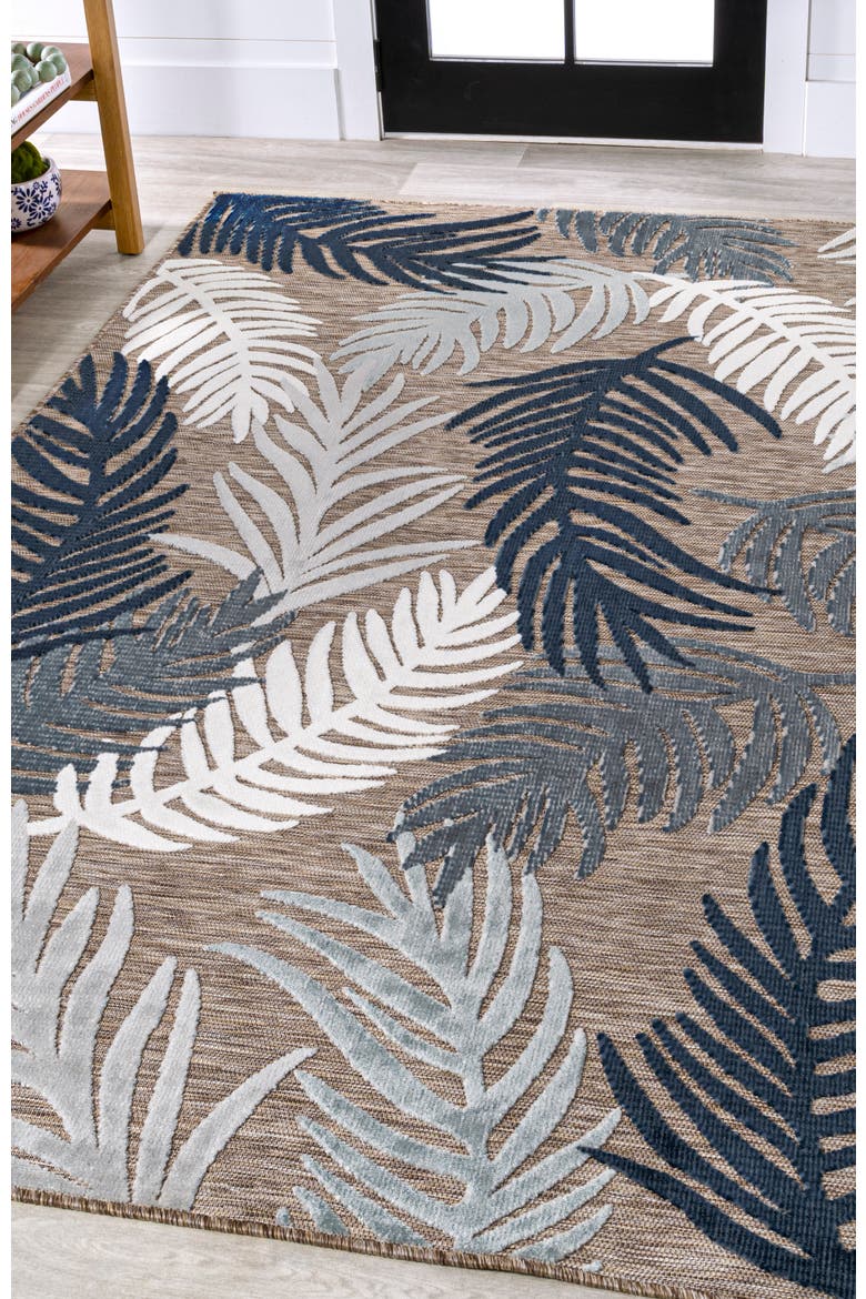 Montego High-Low Tropical Palm Indoor/Outdoor Area Rug, Alternate, color, Brown/Navy/Ivory