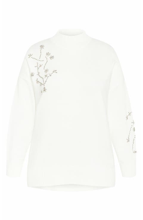 Zariah Rhinestone Mock Neck Sweater (Plus)