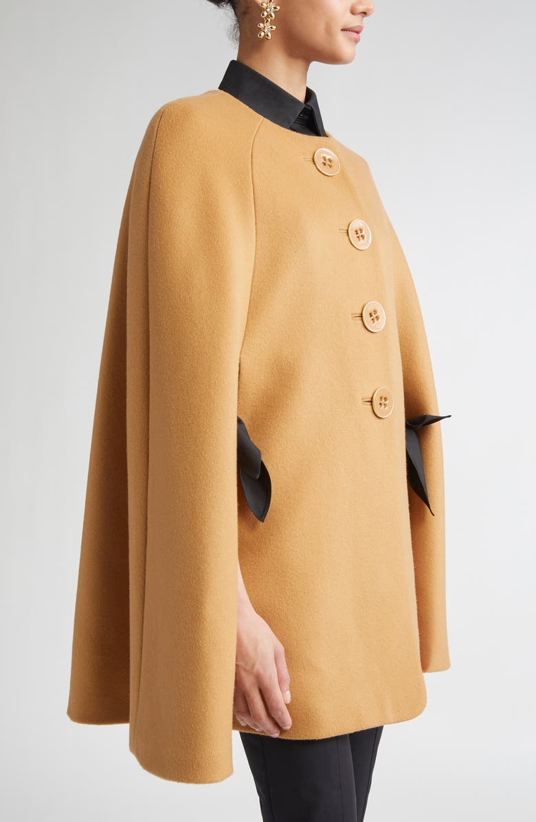 Carolina Herrera Button Front Wool Cape, Alternate, color, Tan