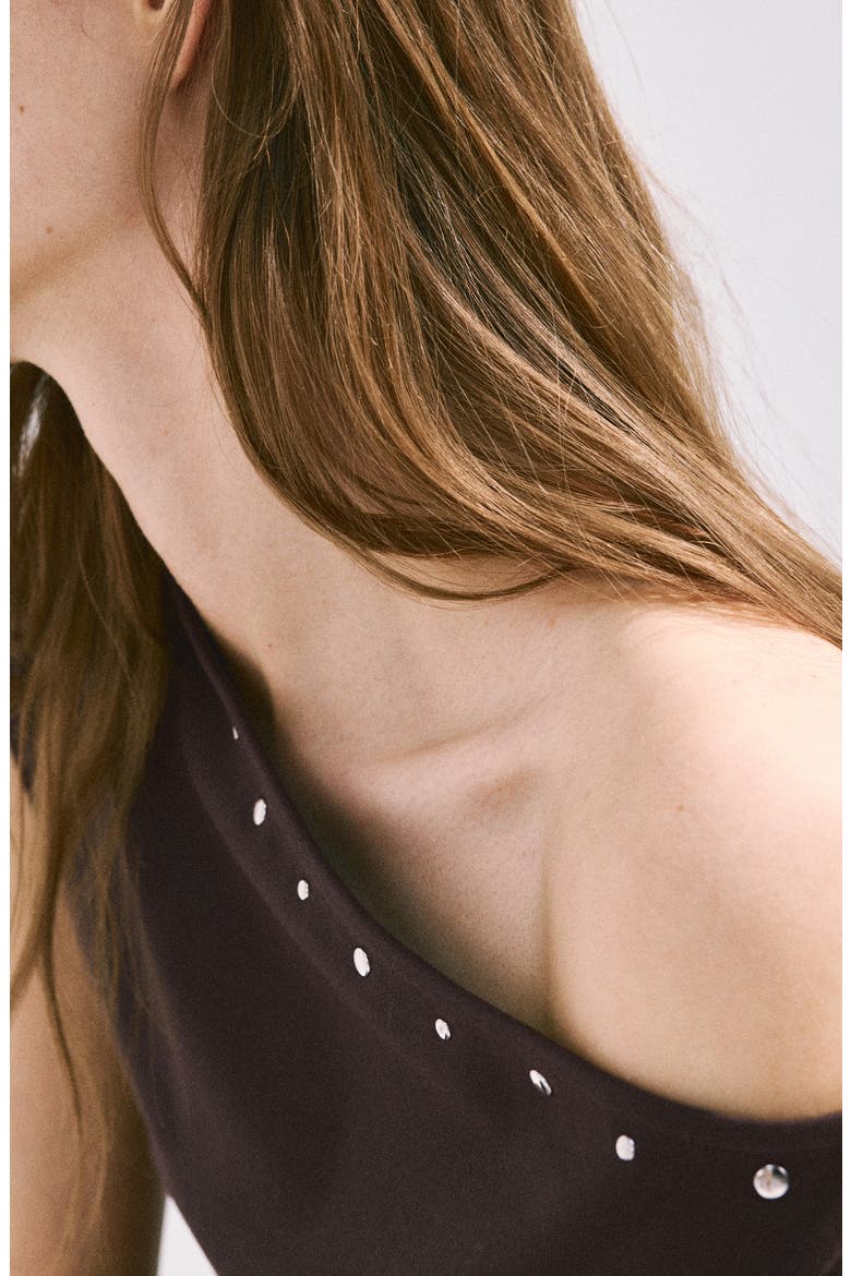 Asymmetrical Studded T-Shirt, Alternate, color, BROWN