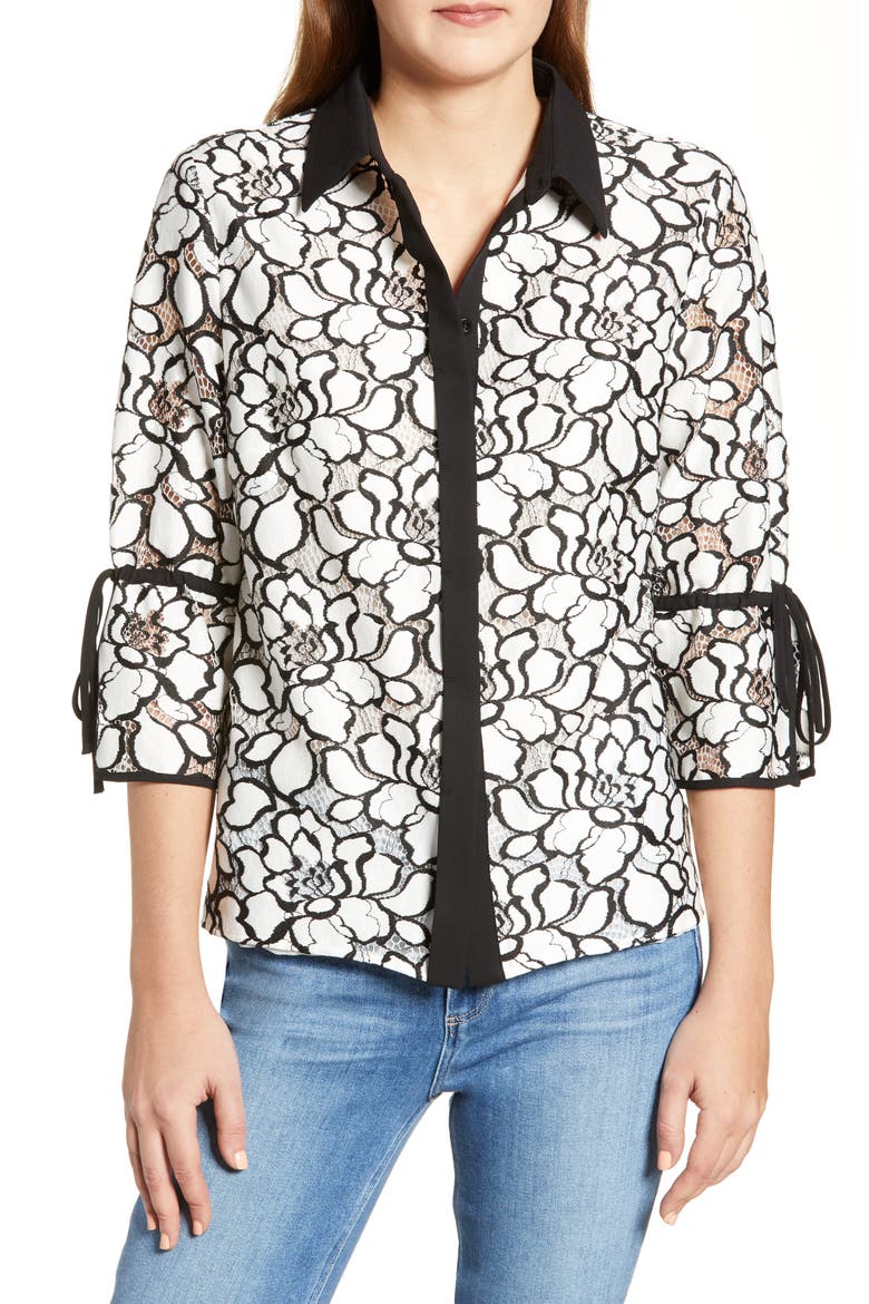 Lace Shirt, Main, color, WHITE/ BLACK