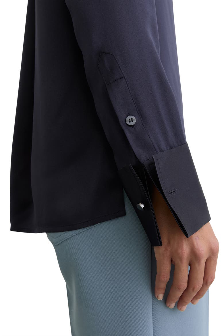Ameira Silk Satin Button-Up Shirt, Alternate, color, NAVY