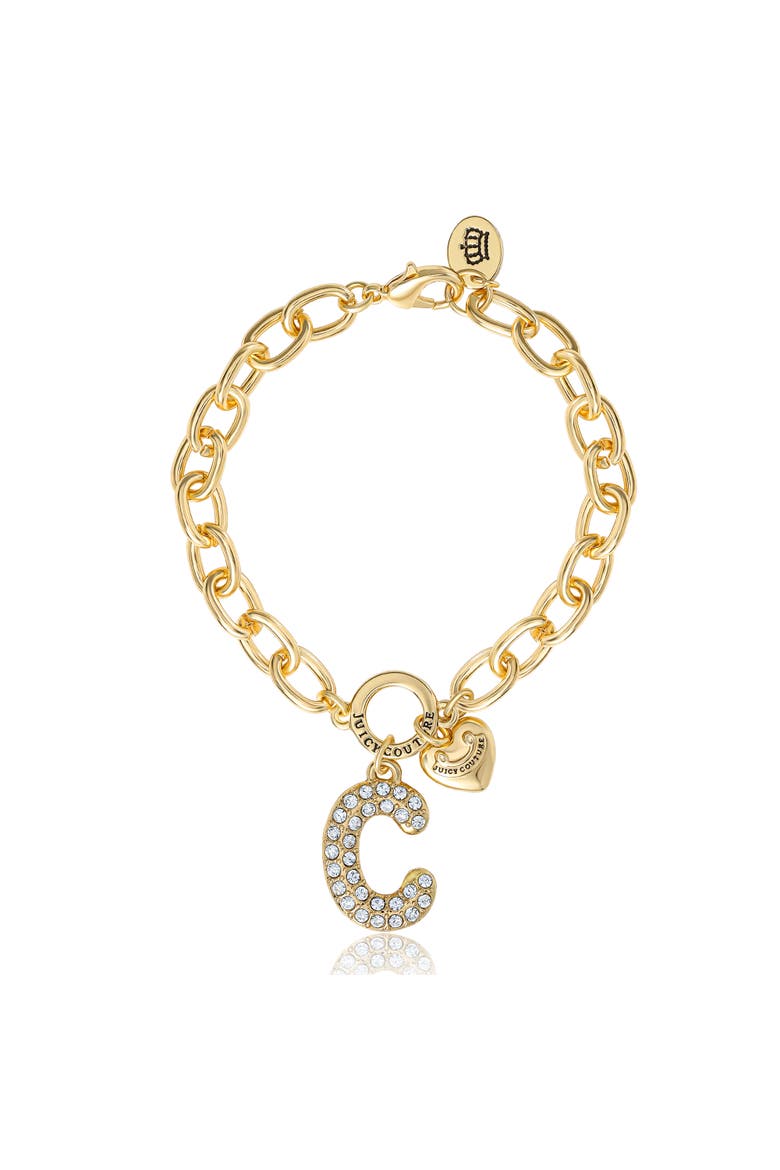 Pavé Initial Charm Bracelet, 7.5'' Gold Tone Link, Main, color, Letter C