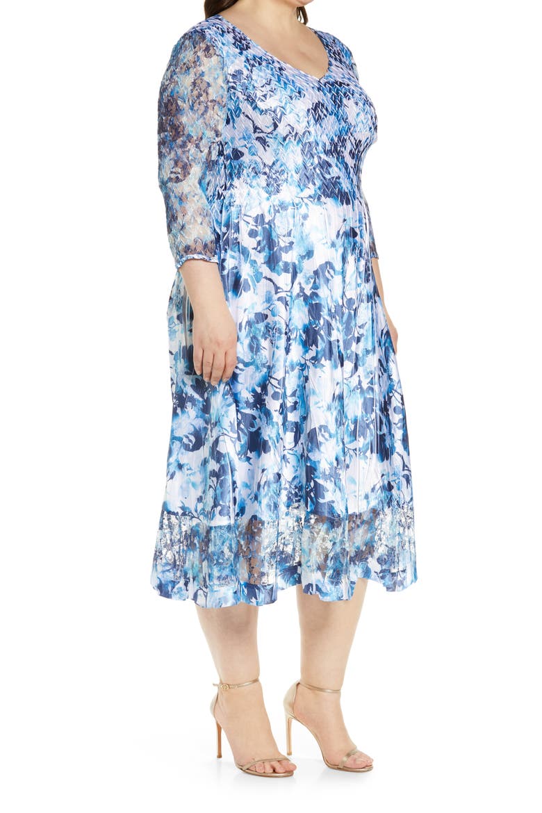Floral Textured Cocktail Midi Dress, Alternate, color, SANTORINI