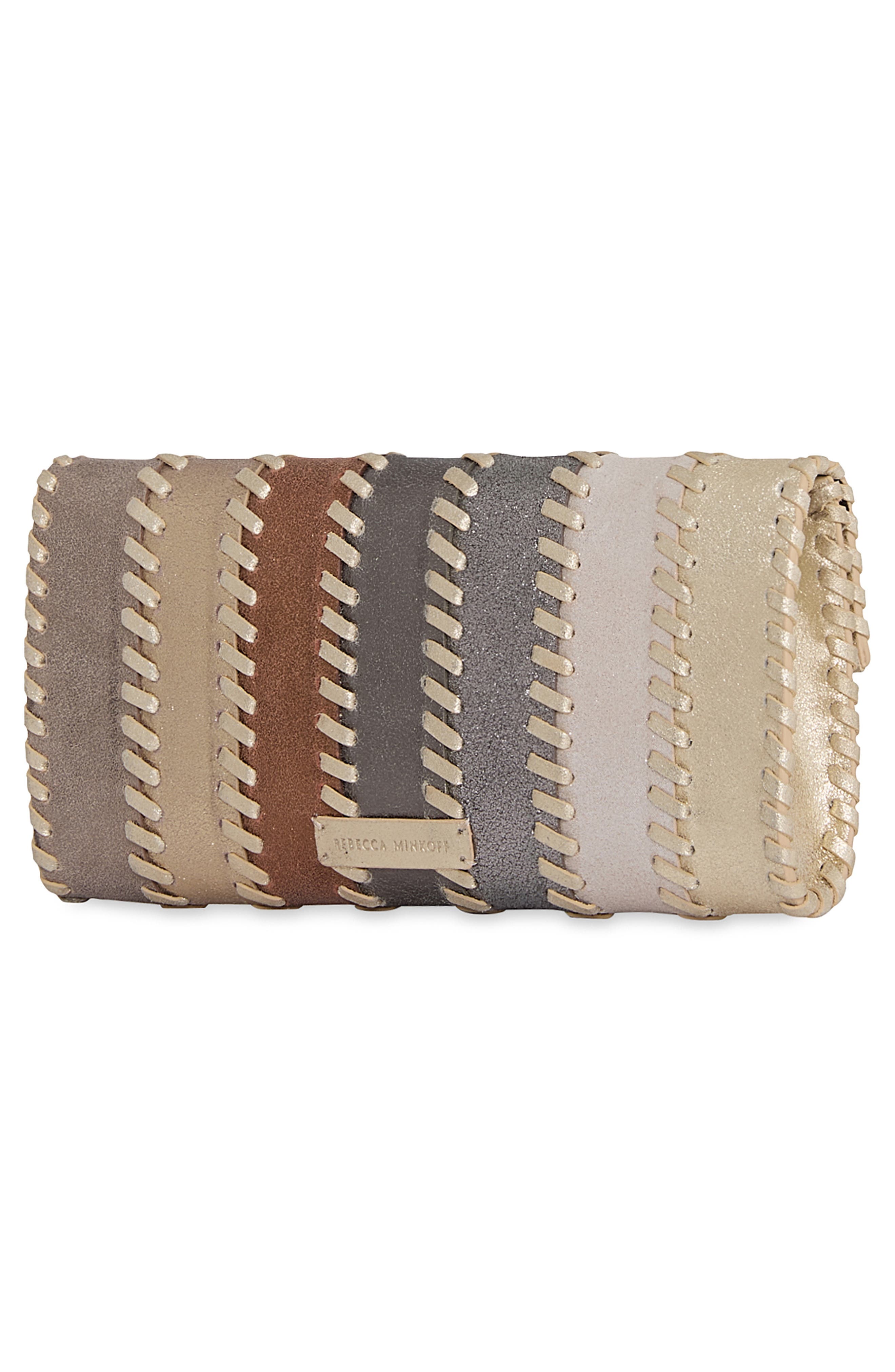 Whipstitch Patchwork Leather Clutch, Alternate, color, GOLD/ SILVER/ PLATINO