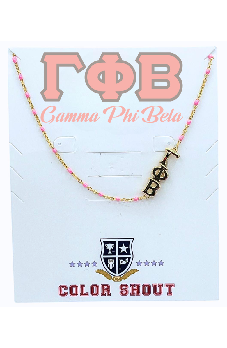Color Shout Gamma Phi Beta Greek Letter Side Set Necklace, Alternate, color, Yellow Gold