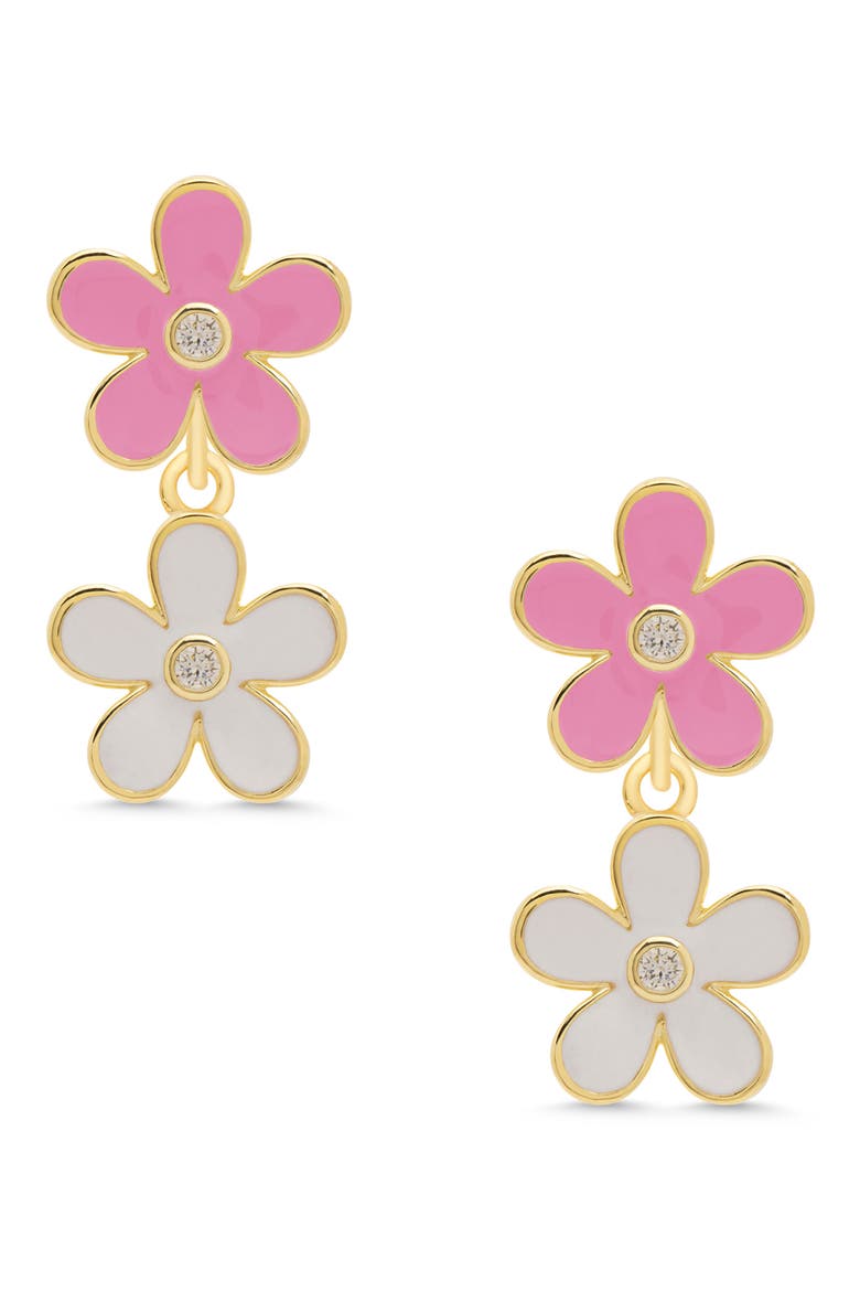 Kids' Double Floral Drop Earrings, Main, color, PINK/ WHITE