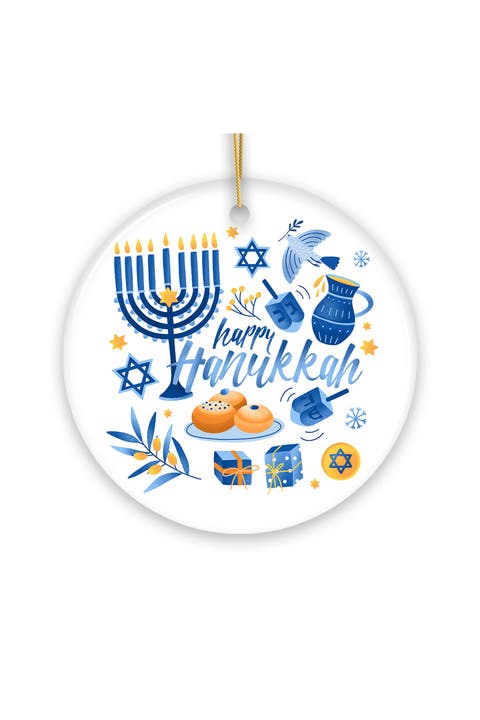 Menorah Dreidel Happy Hanukkah Ceramic Ornament