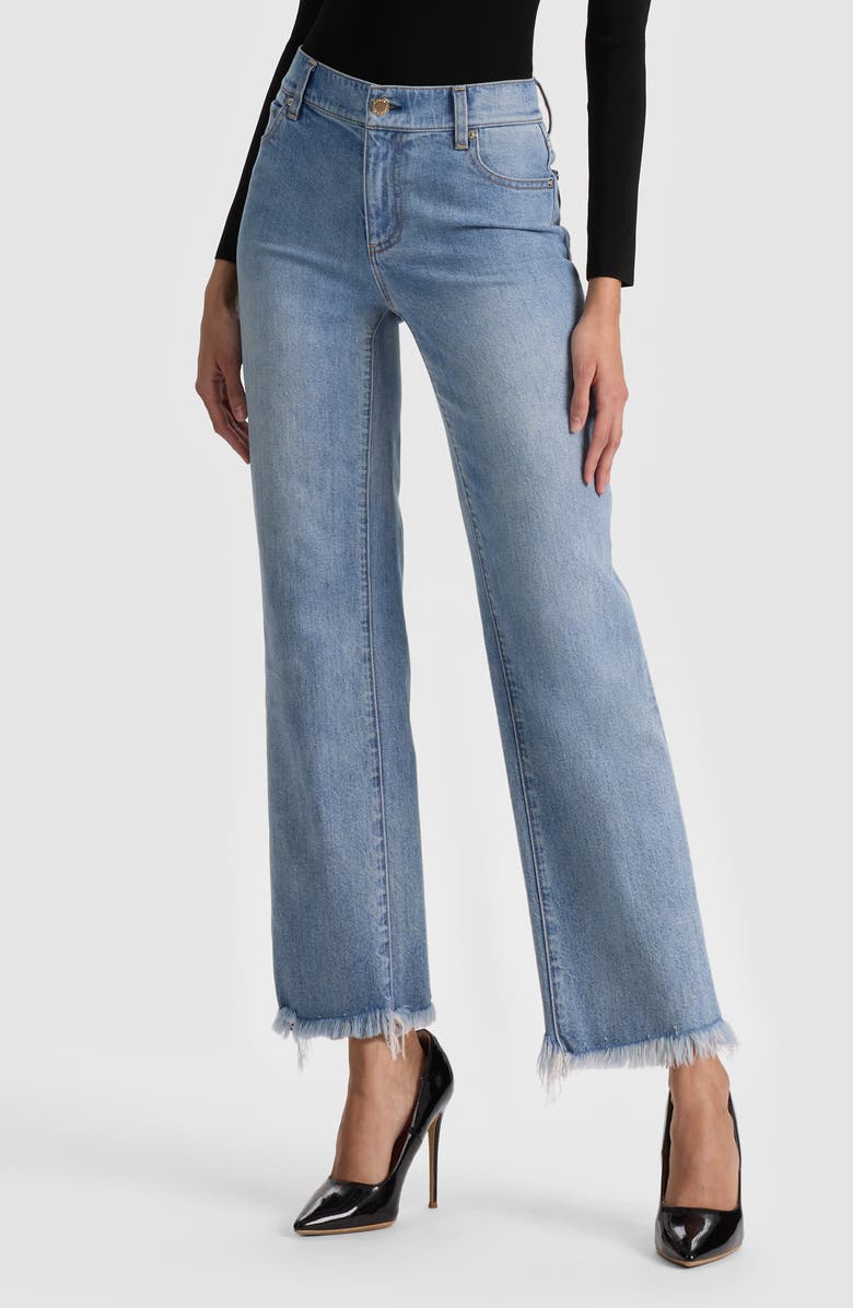 Alice + Olivia Fierce Raw Hem Slim Straight Leg Jeans, Alternate, color, Erika Wash