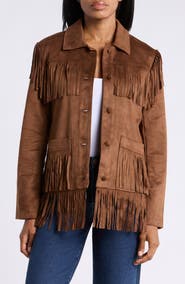 7 For All Mankind Fringed Faux Suede Shacket