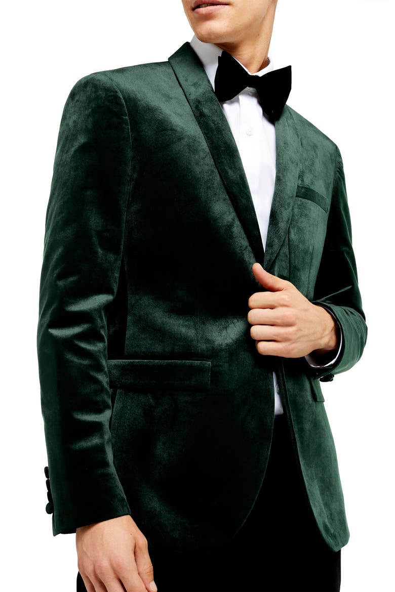 Velvet Skinny Suit Jacket, Main, color, GREEN
