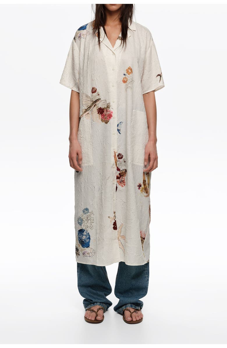 Bimba y Lola Off-White Seabed Wrinkled Fabric Shirt Dress, Main, color, Seabed Off White