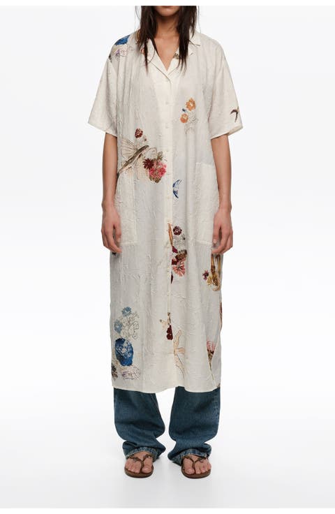 Off-White Seabed Wrinkled Fabric Shirt Dress
