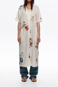 Bimba y Lola Off-White Seabed Wrinkled Fabric Shirt Dress